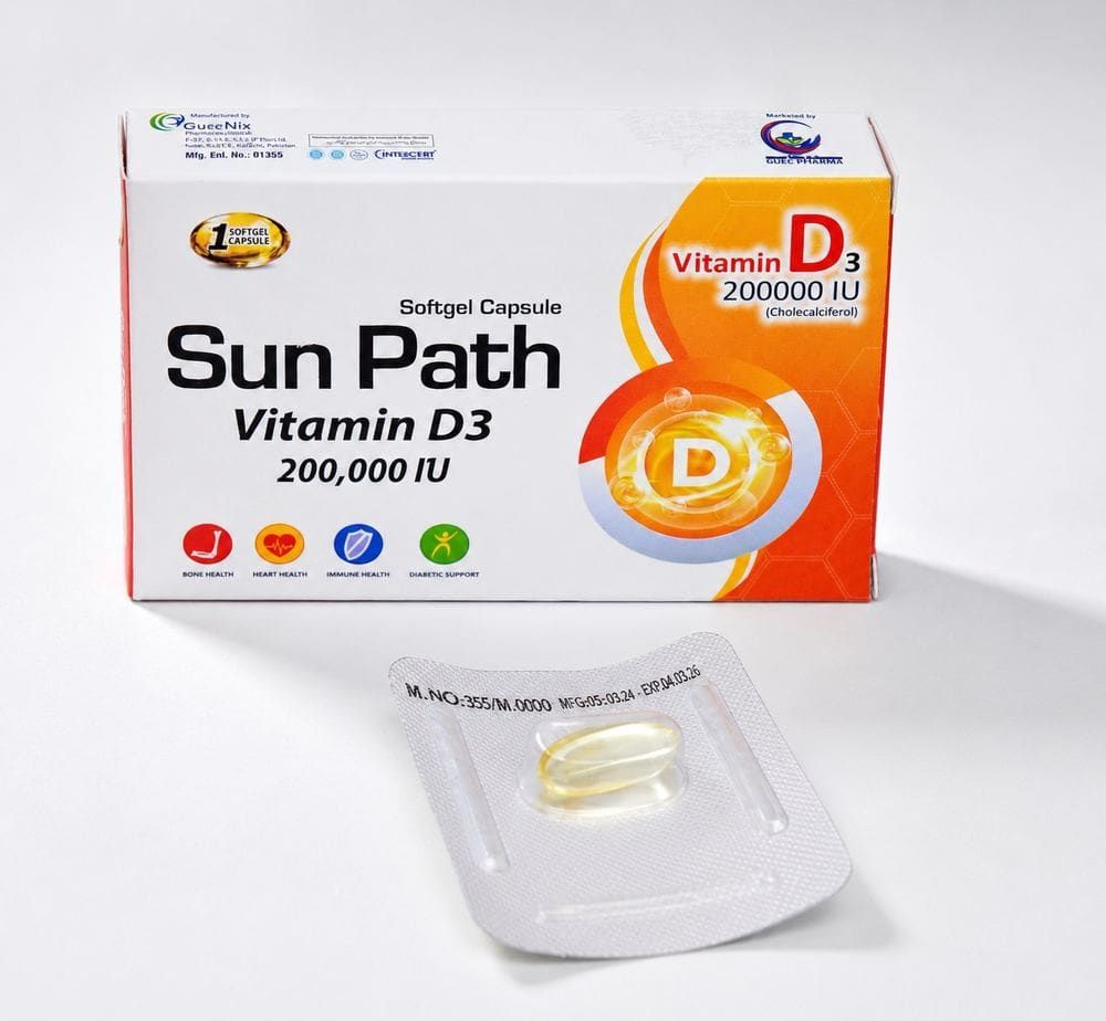 Sun Path Vitamin D3 200,000 IU softgel capsules with Omega-3 fish oil